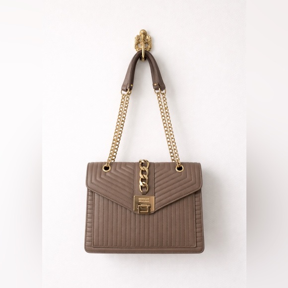 Badgley Mischka Handbags - Badgley Mischka Quilted Chain Shoulder Bag Taupe Gold Hardware